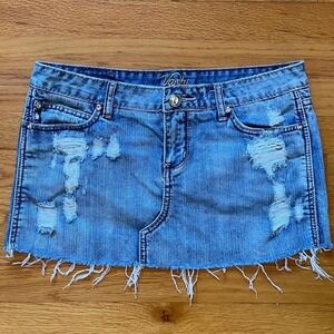 Y2k Denim Distressed Mini Skirt Bling Preppy Grunge 2000s Size 29 Micro